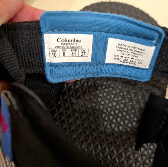 Columbia ALAVA  Black Blue Sandals Shoes  Flats Velcro Ajust Size 10 Insole 11" - Picture 5 of 8